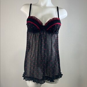 Gilligan & O'Malley Black Chemise with Red Heart Pattern